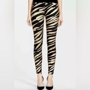 Hudson Black Nico Metallic Gold Zebra Print Super Skinny Mid Rise Jeans Size 25